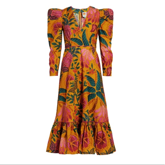 FARM Rio Dresses & Skirts - NWT farm rio floral printed puff sleeve midi dress